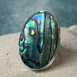 New Elegant Abalone Shell Sterling Silver Ring 8.75